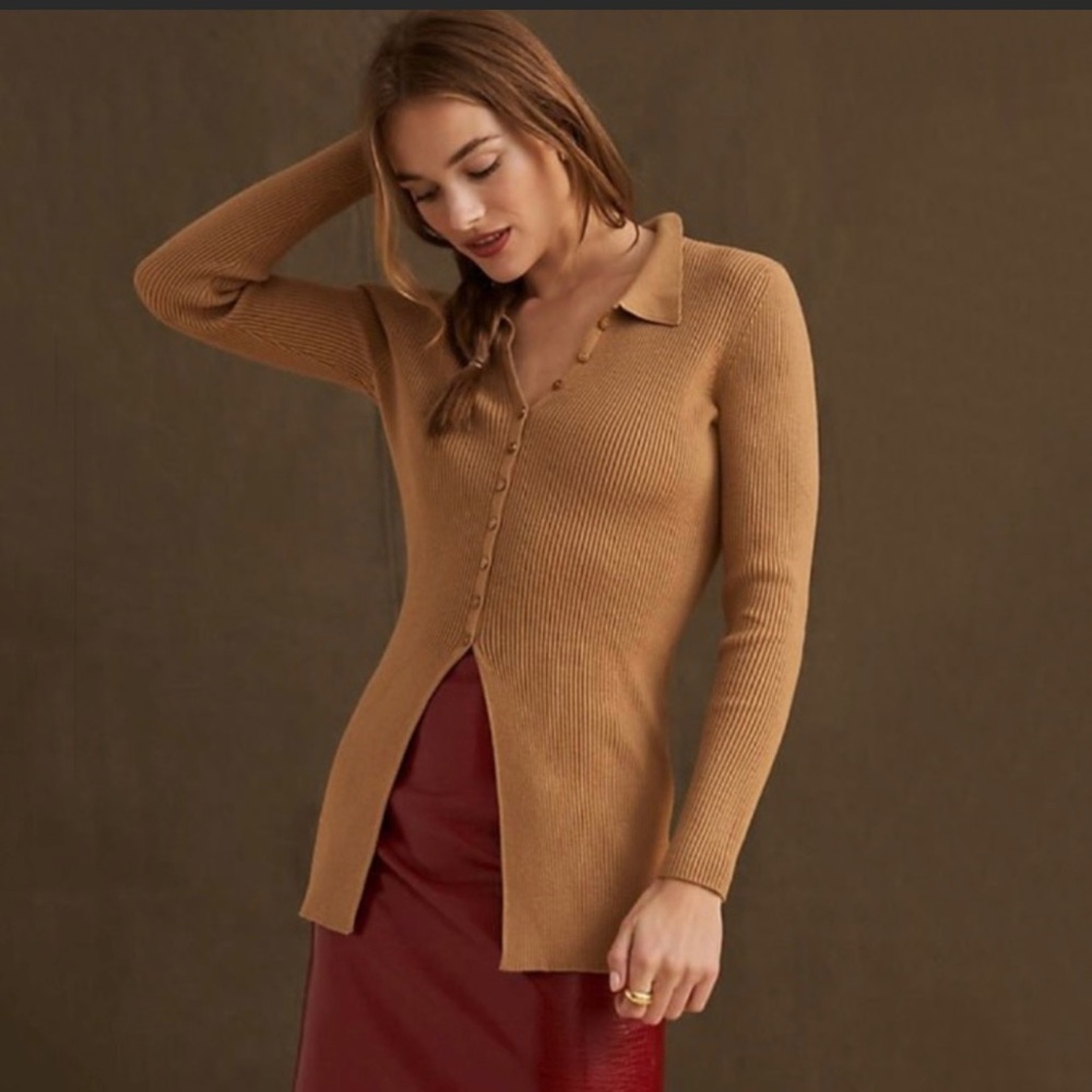 Maeve slim fit collared cardigan-tan
